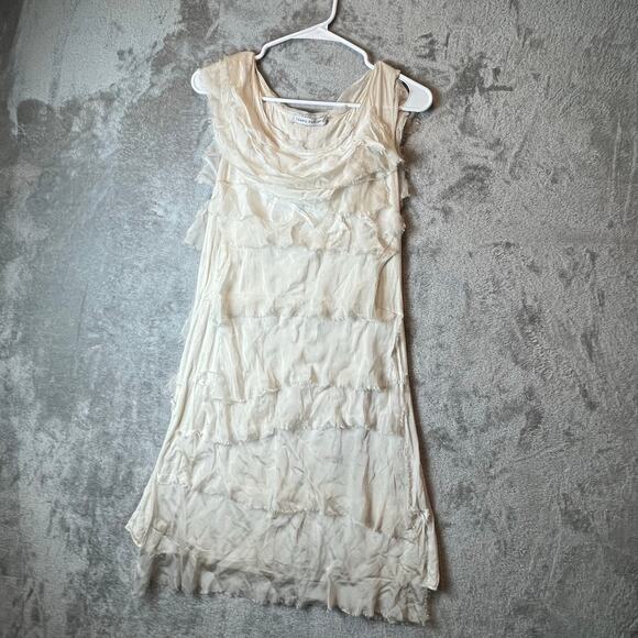 Tempo Paris Cream Silk Tiered Dress Cottagecore Boho Romance Fairycore Medium - Picture 1 of 6